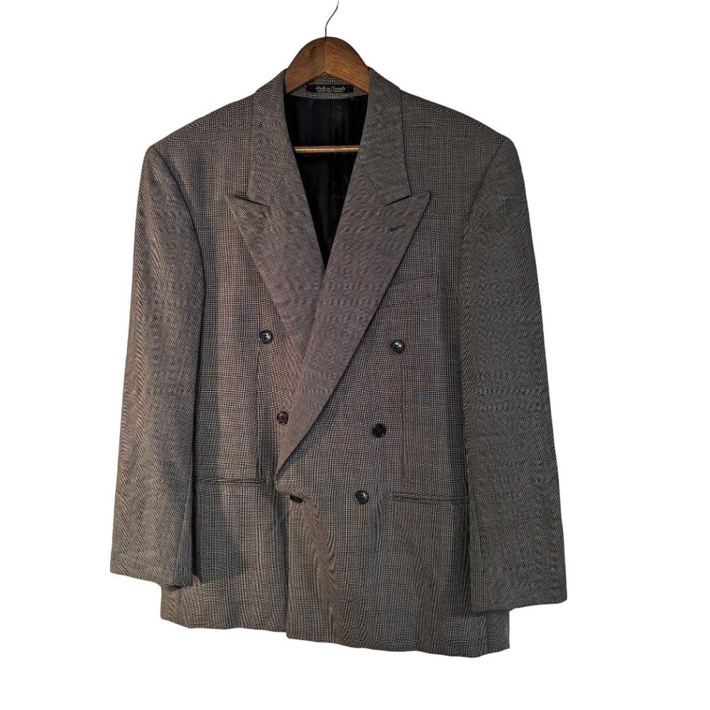 90's Brandini Le Collezioni Men's Basketweave Print Wool Double-Breasted Sz 42R